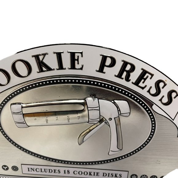 Williams Sonoma Cookie Press Includes 15 Cookie Disks in Storage Tin Box 10" x 7 - Picture 3 of 8